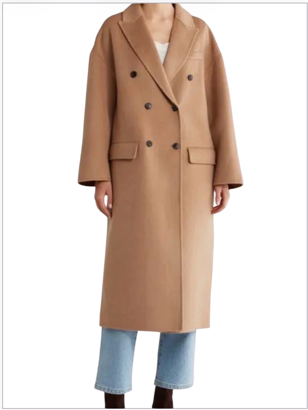 Reiss Lara Camel Double Breasted Wool Blend Overcoat Size 8 - Picture 2 of 8